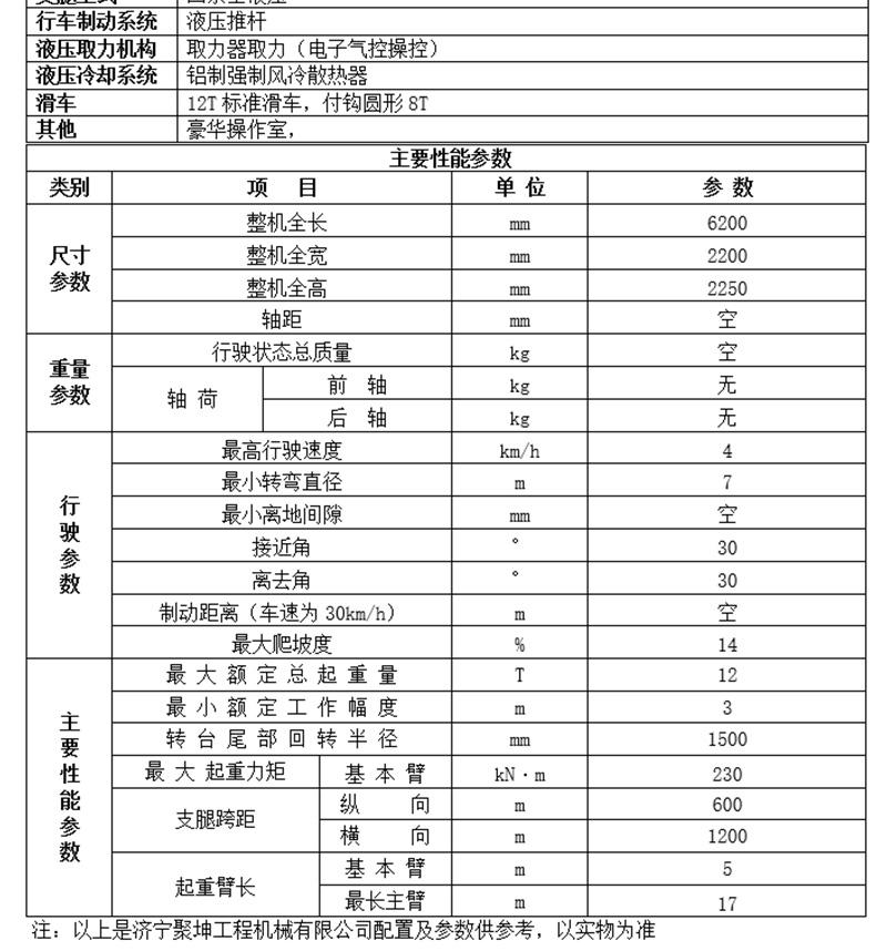12吨履带吊参数配置